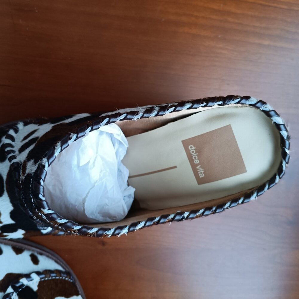 NWT Silver Toe Western Cow Print Animal Hair Heeled Mules - Picture 13 of 14